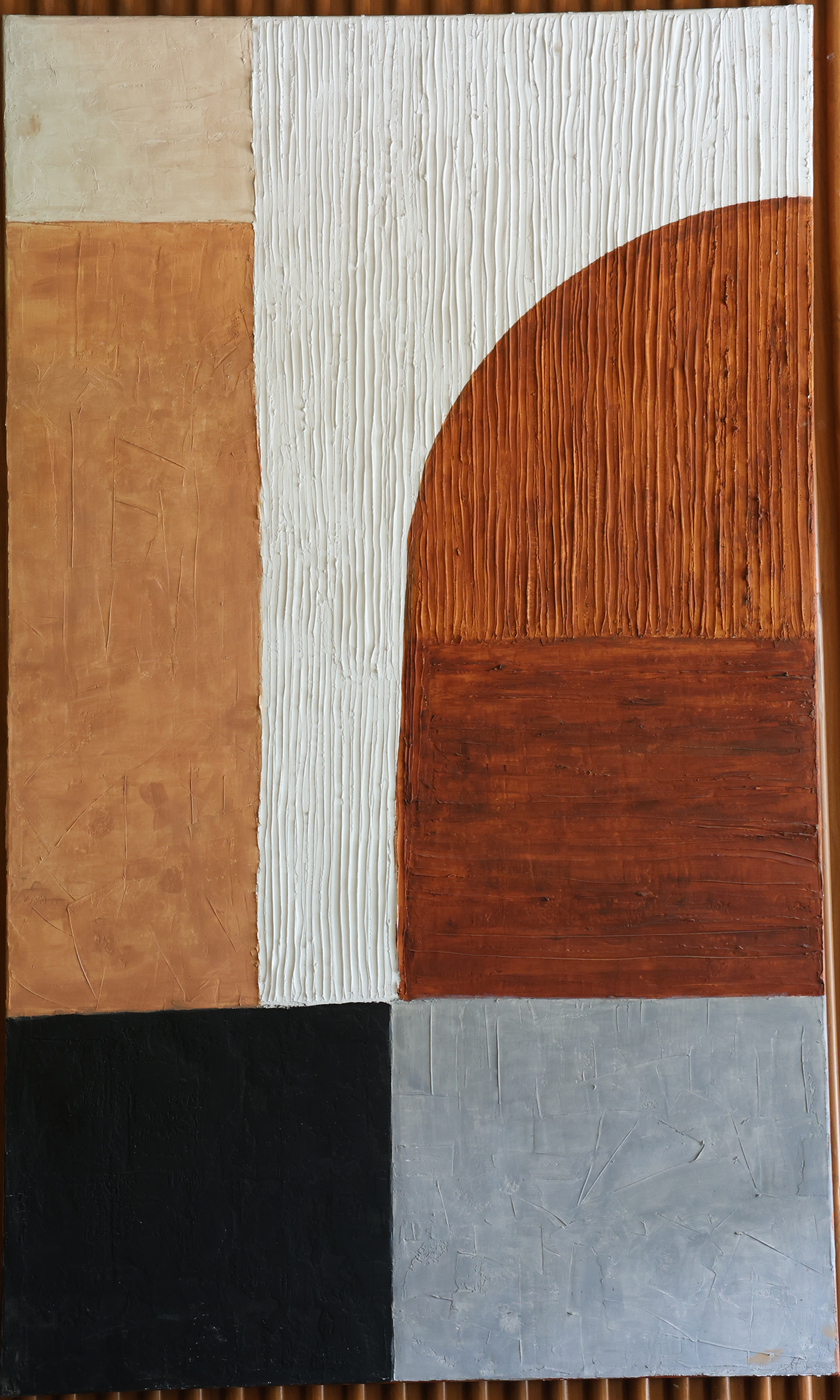 Earth tone texture diptych — mixed media palette knife painting by Manali, Ahmedabad artist